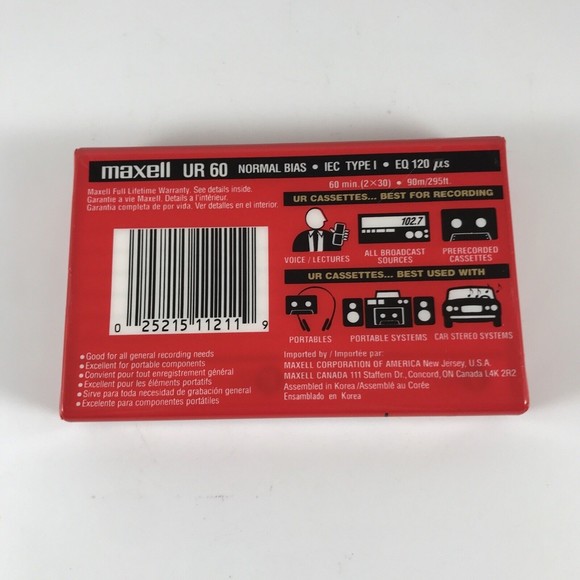 Sealed Maxell UR60 Audio Cassette Tape - 60 Minute, Normal Bias - IEC Type I - Picture 7 of 8